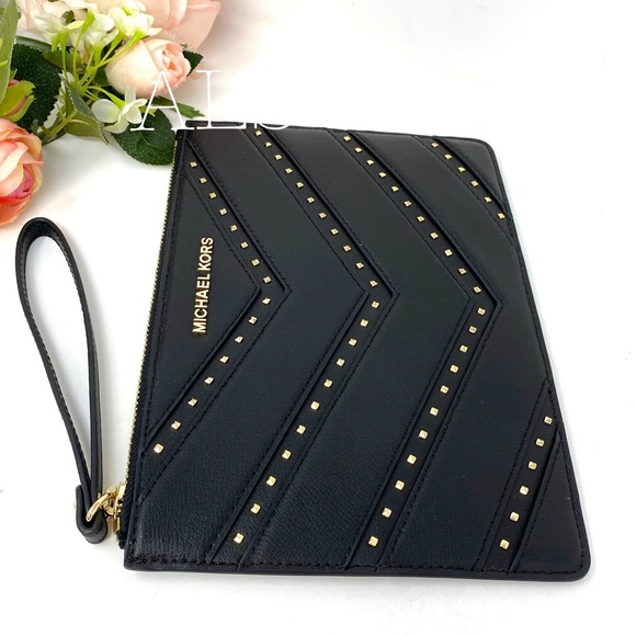 Michael Kors Ellis Clutch Leather Black Gold W - Picture 4 of 7